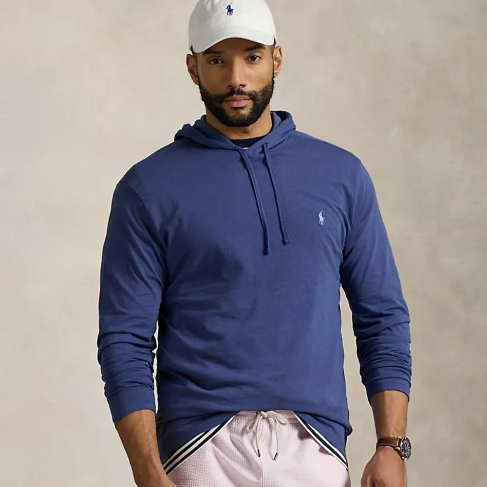 POLO RALPH LAUREN Men's Long Sleeve Hooded Tee Shirt, Navy L